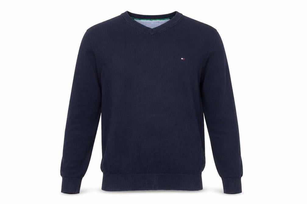 Tommy Hilfiger Men’s Blue Cotton V-Neck Golf Jumper Size M