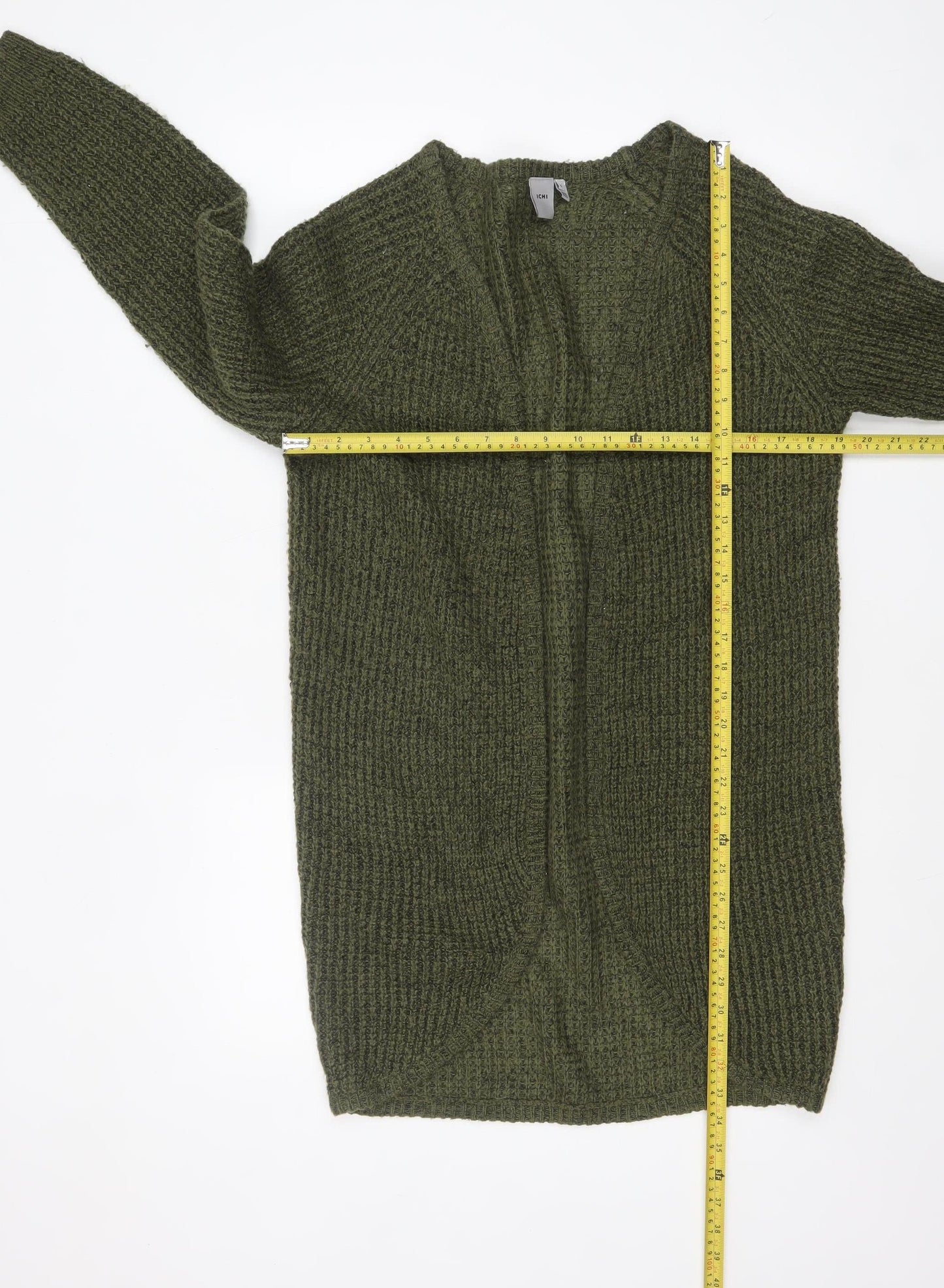 ICHI Women's Green Chunky Knit Open Cardigan Size S