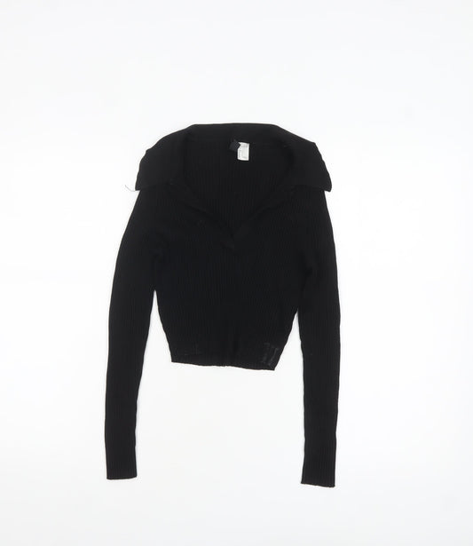 H&M Divided Women's Black Collared Ribbed Pullover Jumper Size 12