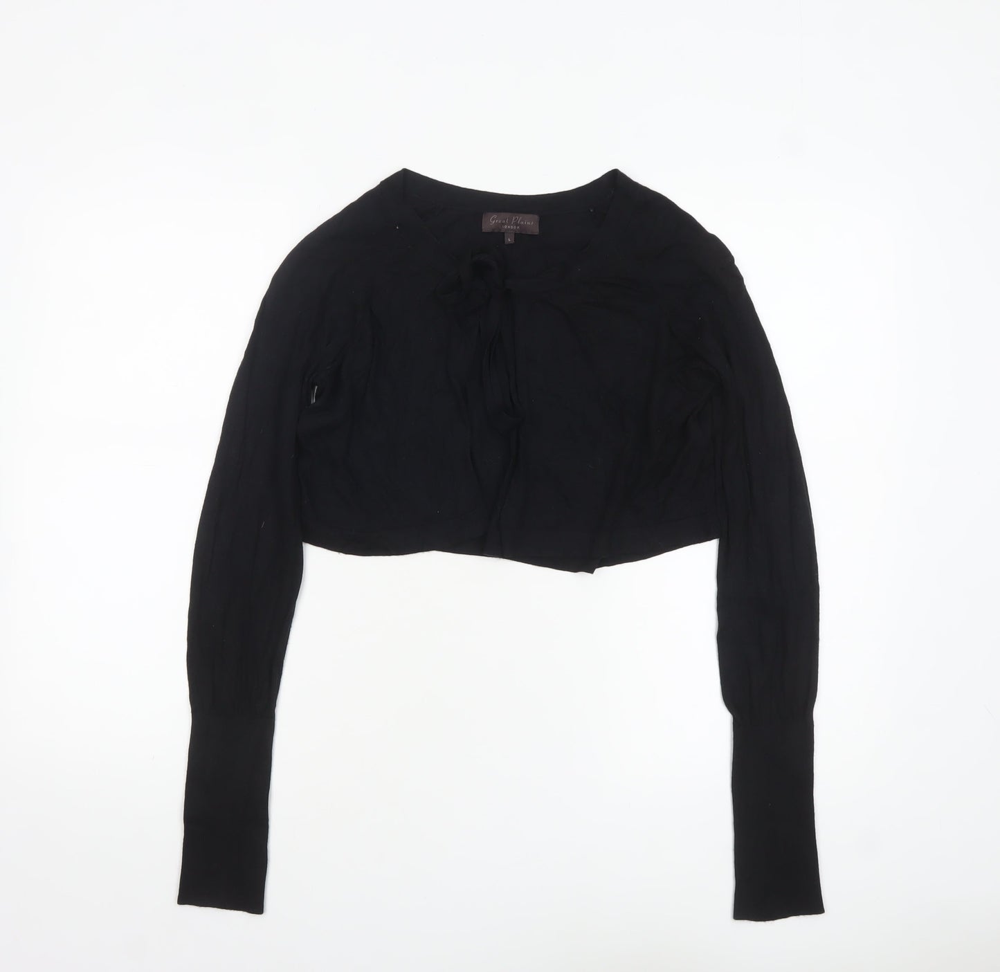 Great Plains Women Black L Lightweight Knit Bow Cardigan