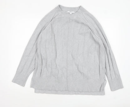 Next Womens Grey Ribbed Knit Relaxed Pullover Jumper L