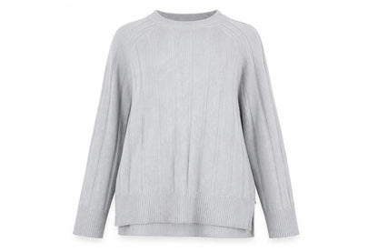 Next Womens Grey Ribbed Knit Relaxed Pullover Jumper L