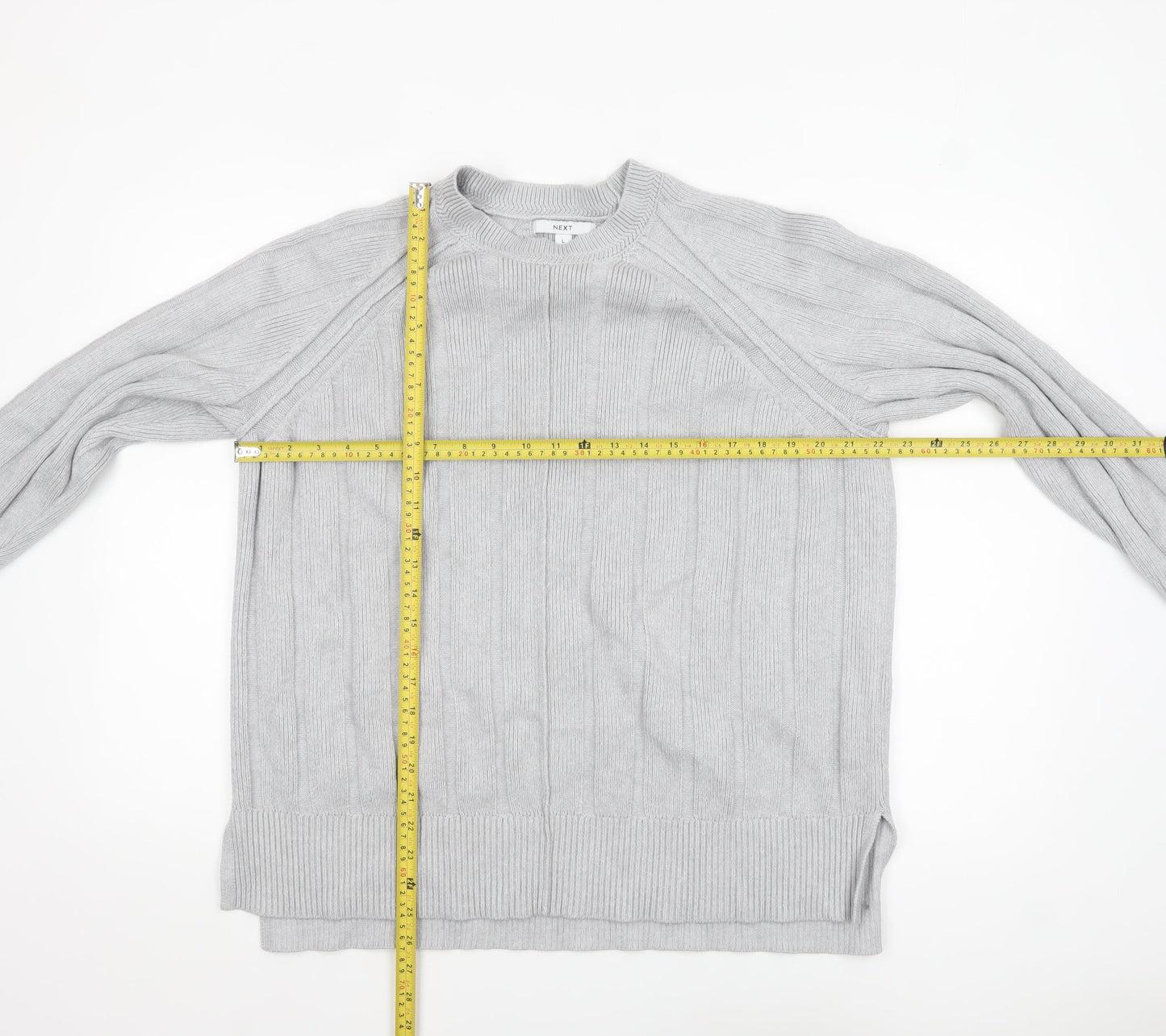 NEXT Womens Grey Ribbed Knit Relaxed Pullover Jumper L