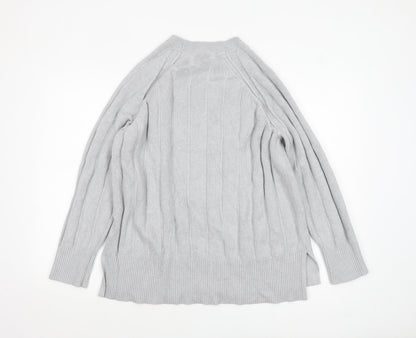 Next Womens Grey Ribbed Knit Relaxed Pullover Jumper L
