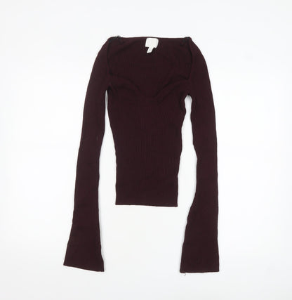 H&M Women Burgundy Knit Long Sleeve Pullover Jumper Size S