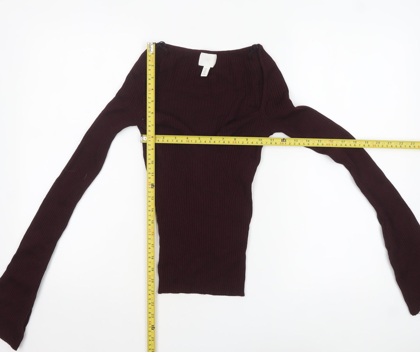 H&M Women Burgundy Knit Long Sleeve Pullover Jumper Size S