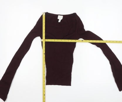 H&M Women Burgundy Knit Long Sleeve Pullover Jumper Size S