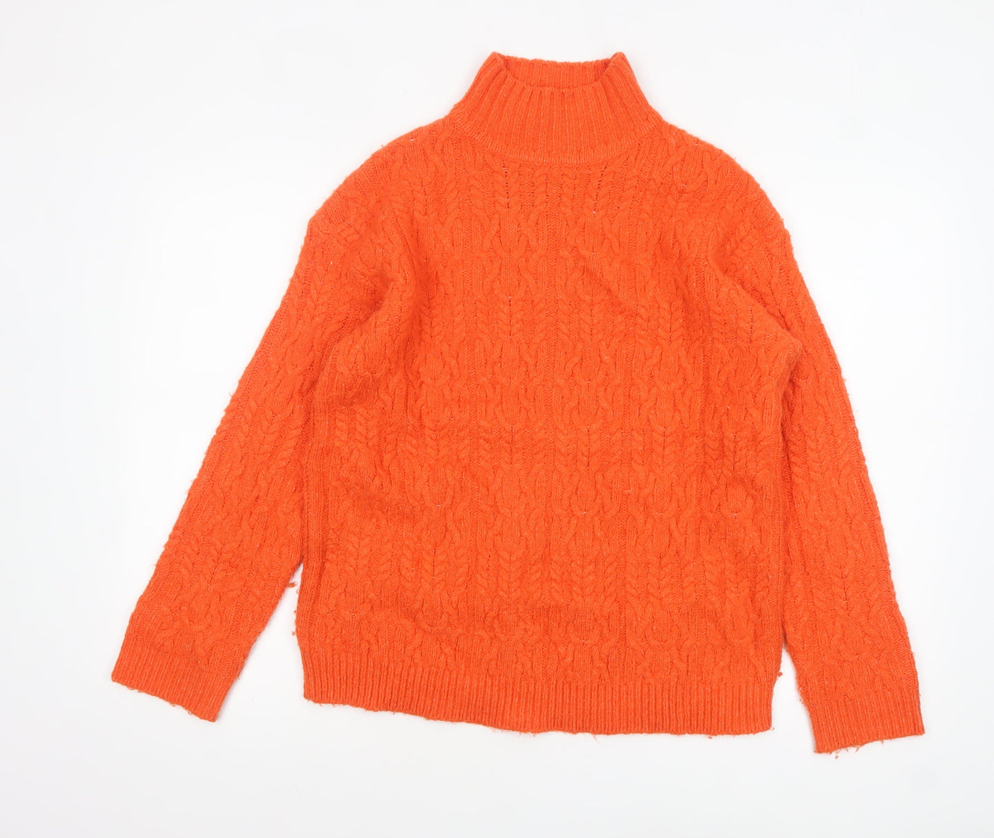 Marks and Spencer Women Orange Roll Neck Cable-Knit Jumper Size S