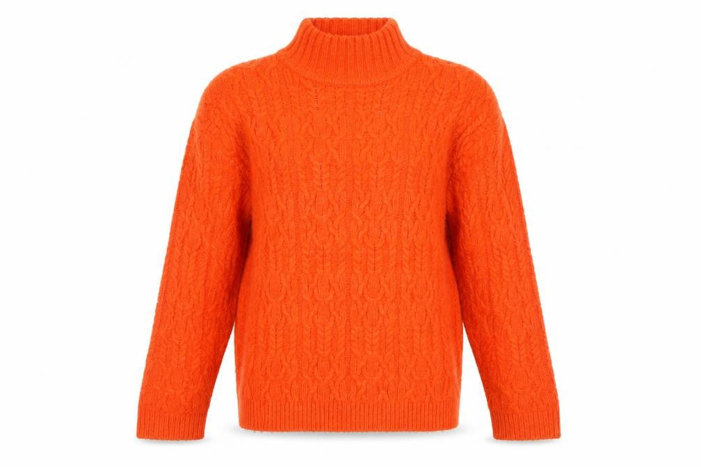 Marks & Spencer Women Orange Roll Neck Cable-Knit Jumper Size S