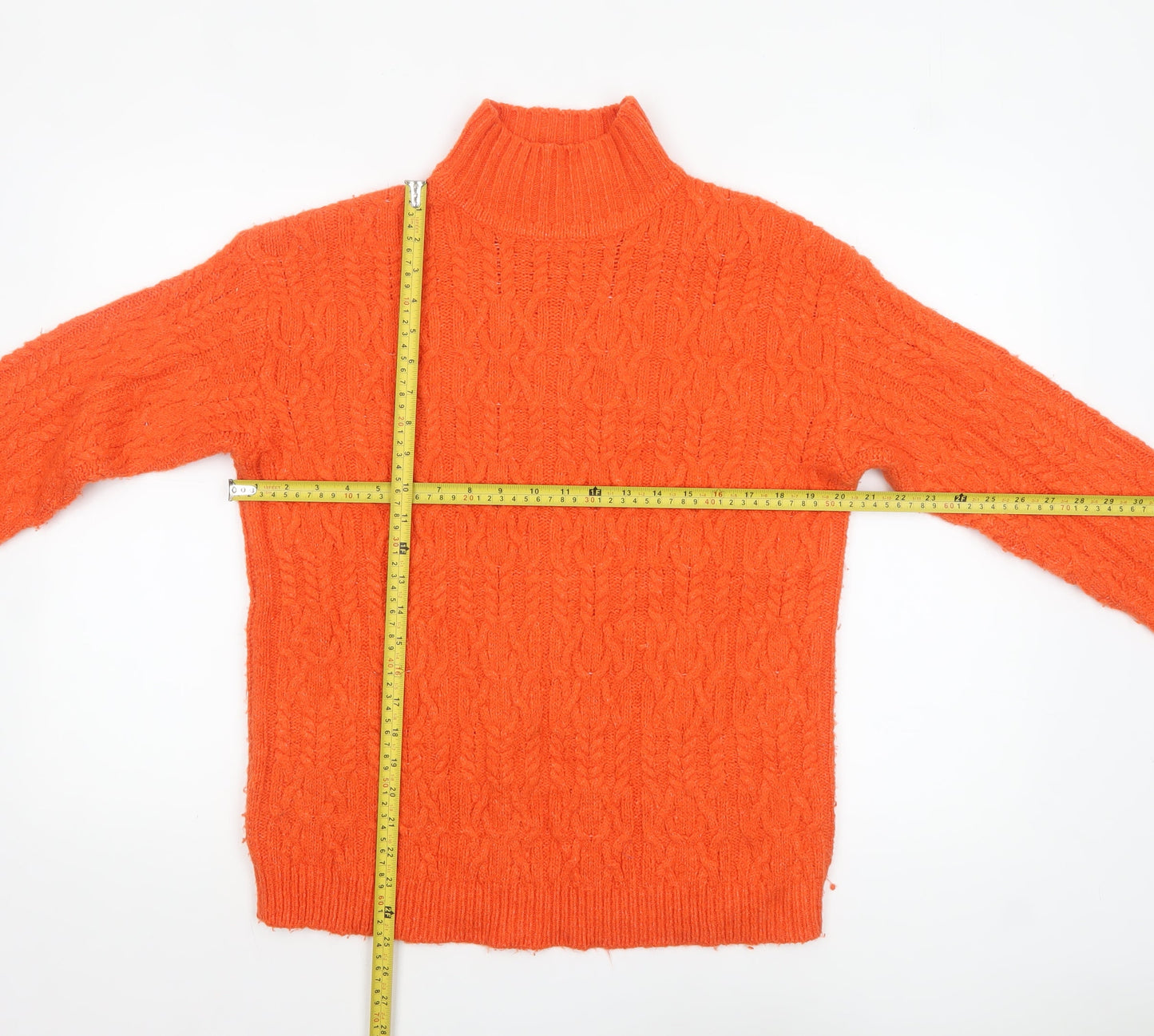 Marks and Spencer Women Orange Roll Neck Cable-Knit Jumper Size S