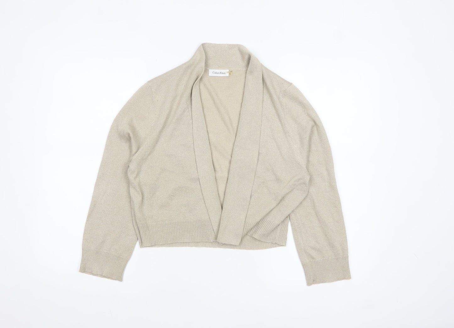 Calvin Klein Women's Beige L Cardigan Knit Glitter Long Sleeve