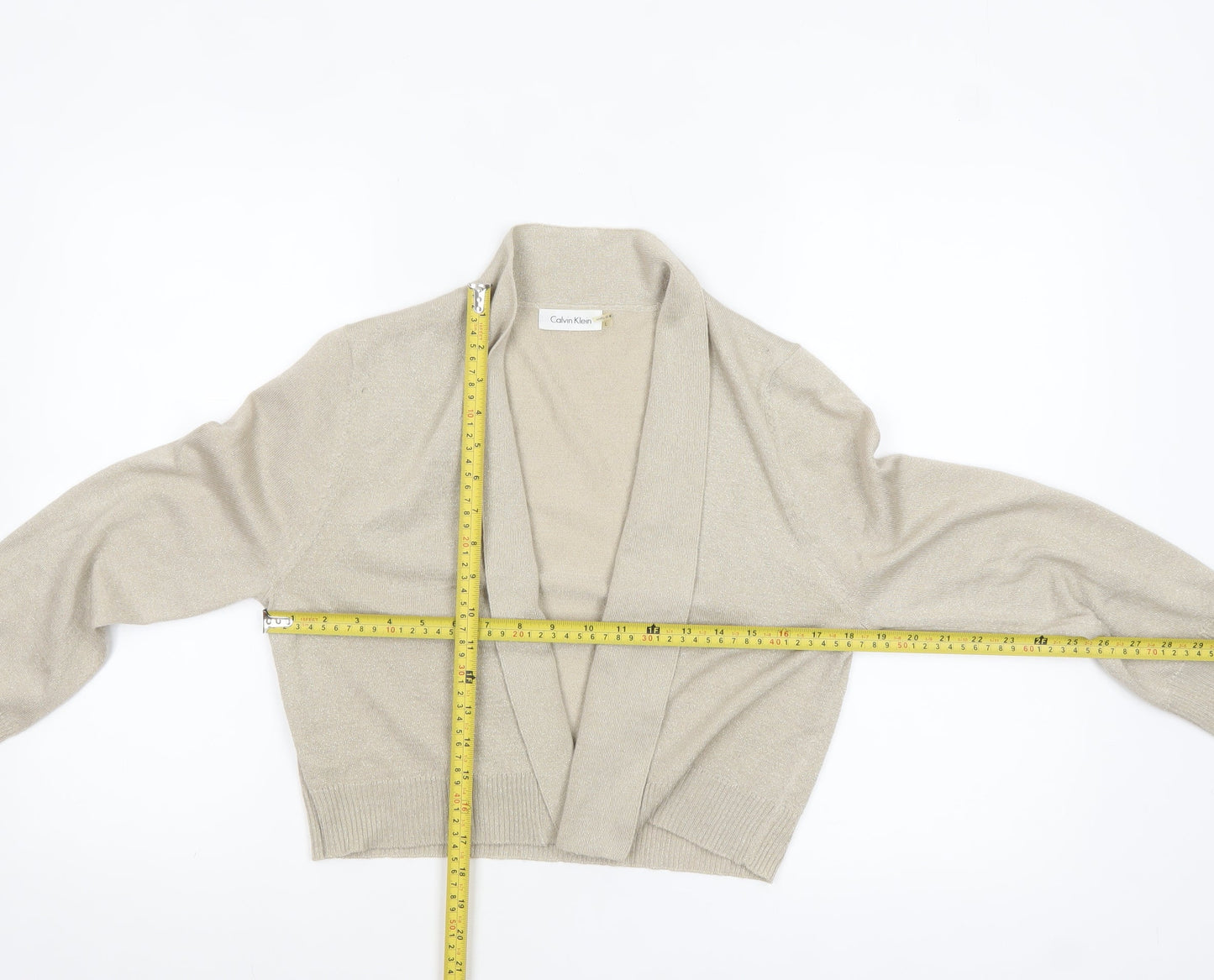 Calvin Klein Women's Beige L Cardigan Knit Glitter Long Sleeve