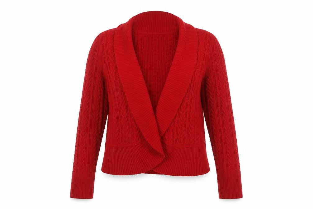 Talbots Women Red Lambswool Blend Cable Knit Cardigan L