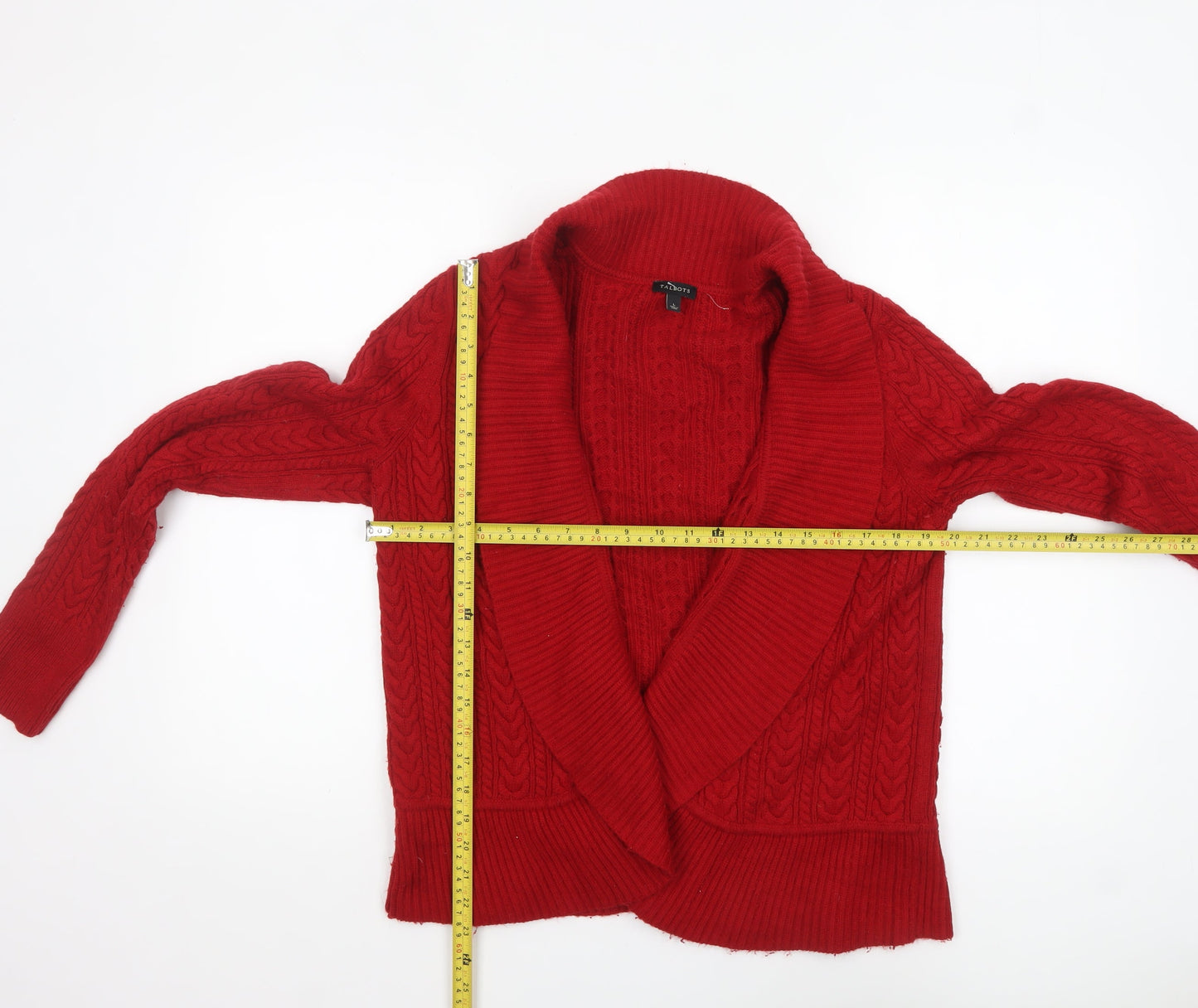 Talbots Women Red Lambswool Blend Cable Knit Cardigan L