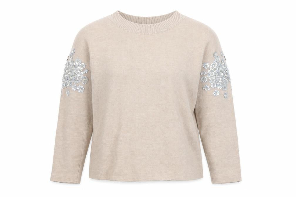 J.Crew Women's Beige Sequin Embellished Crew Neck Wool Blend Jumper Size S