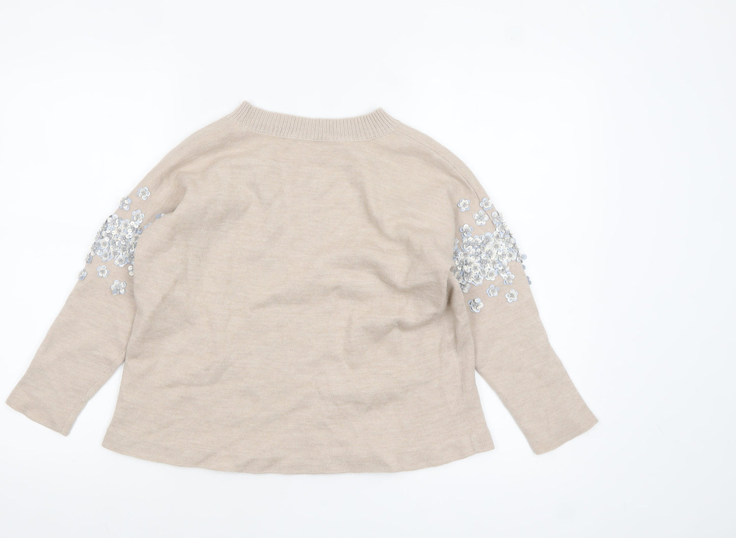 J.Crew Women's Beige Sequin Embellished Crew Neck Wool Blend Jumper Size S