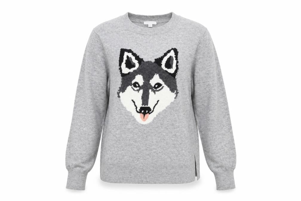 b+ab Women's Grey Wool Blend Animal Jumper XS