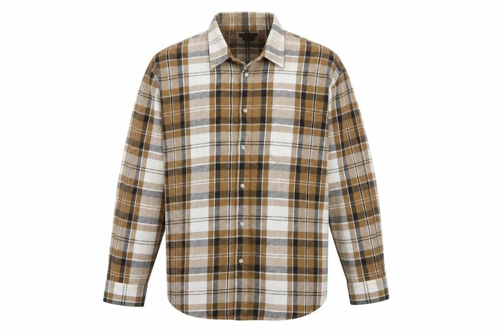 Atlas for Men Brown Plaid Long Sleeve Cotton Shirt XL