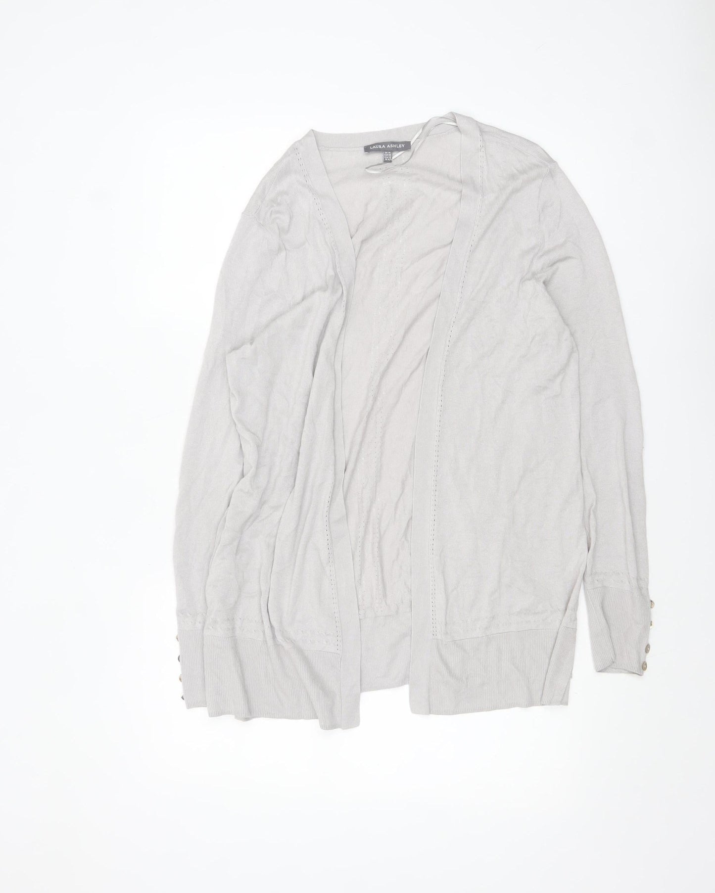 Laura Ashley Women’s Grey Open Knit Long Sleeve Cotton Modal Cardigan UK 14
