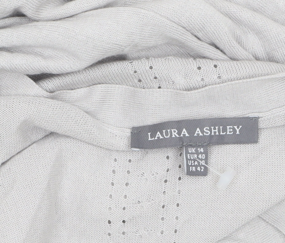 Laura Ashley Women’s Grey Open Knit Long Sleeve Cotton Modal Cardigan UK 14
