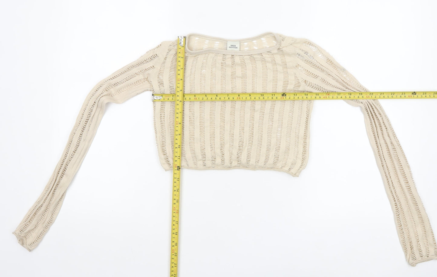 Urban Outfitters Women Beige Cropped Knit Long Sleeve Blouse XS