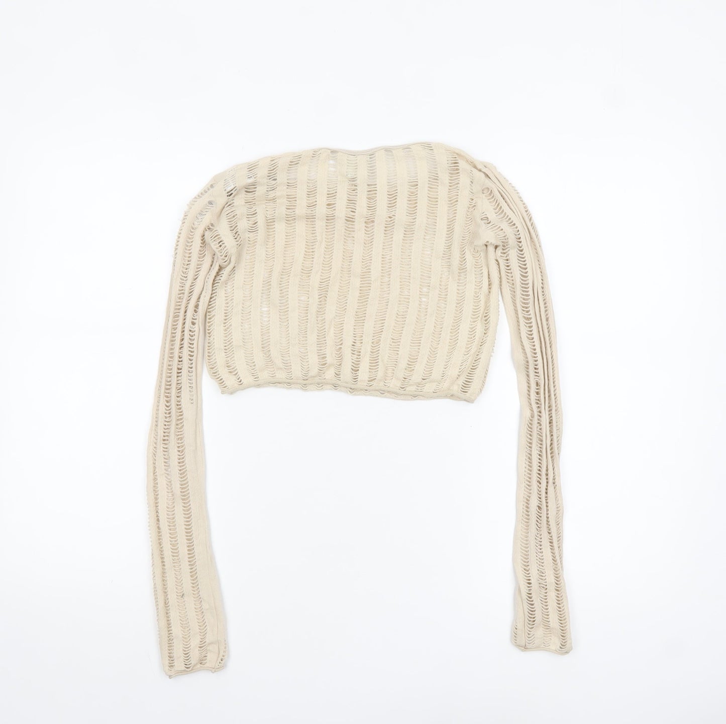 Urban Outfitters Women Beige Cropped Knit Long Sleeve Blouse XS