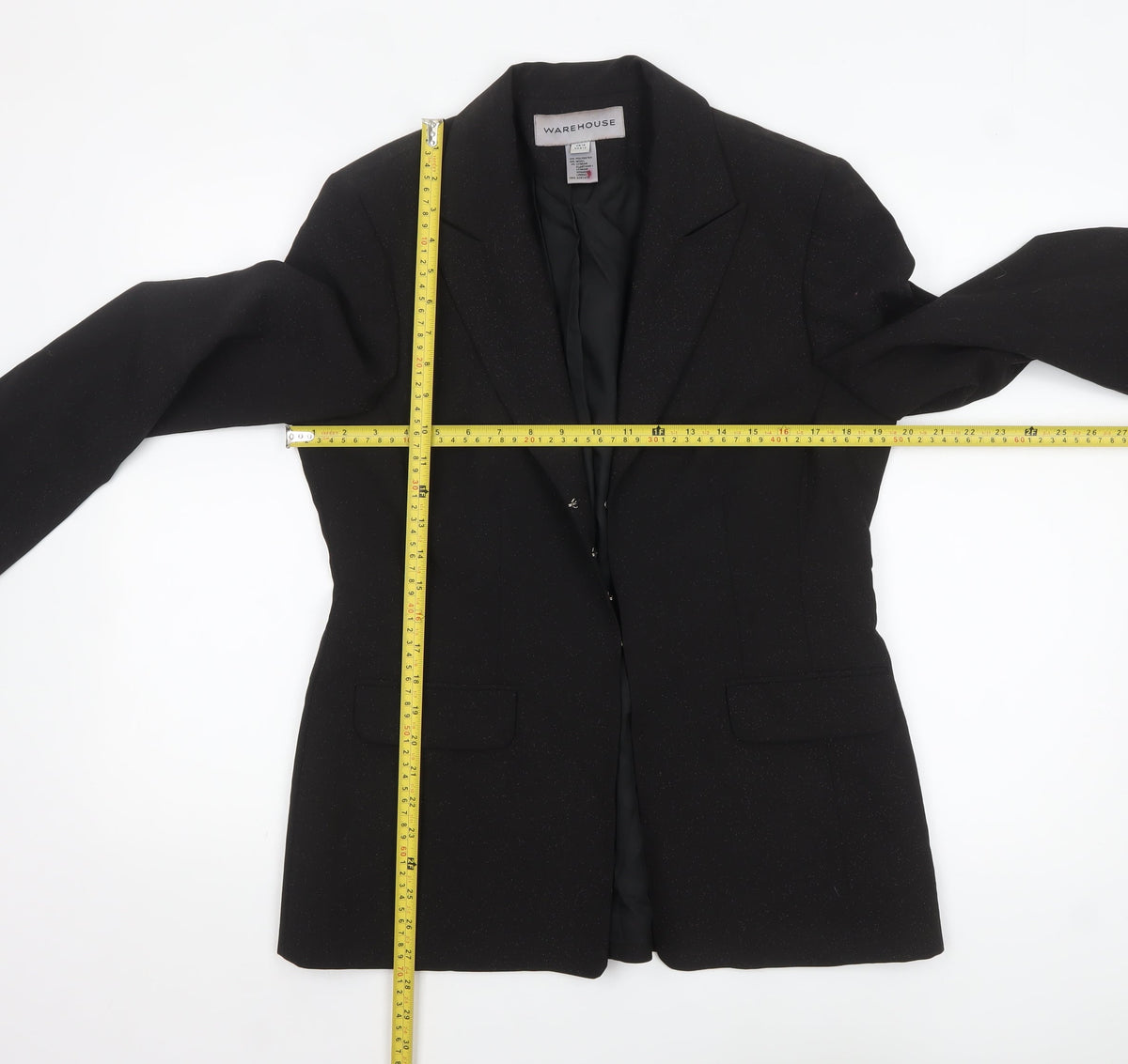 Warehouse Women Black Wool Blend Single-Breasted Blazer UK 16