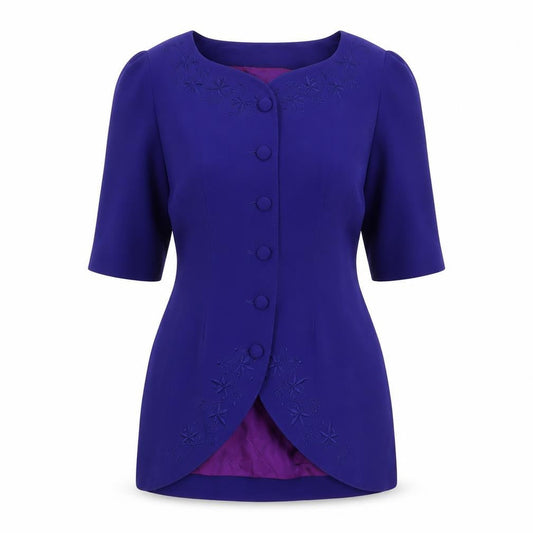 Parigi Womens Purple Suit Top Blazer Size 8 Short Sleeve embroidered