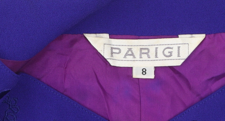 Parigi Womens Purple Suit Top Blazer Size 8 Short Sleeve embroidered
