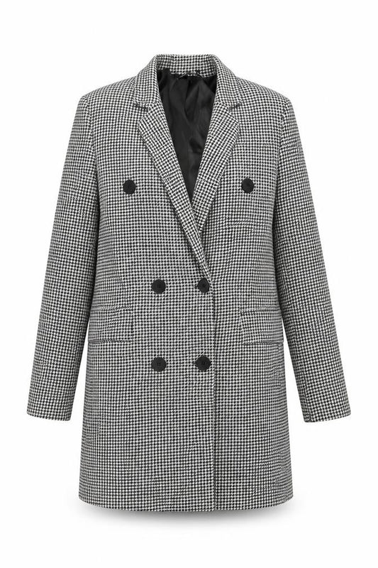 boohoo Women Black Houndstooth Double-Breasted Blazer Size 10