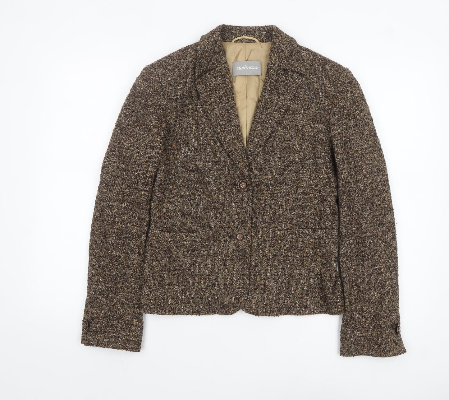 Steilmann Womens Brown Tweed Wool Blend Single-Breasted Blazer UK 10