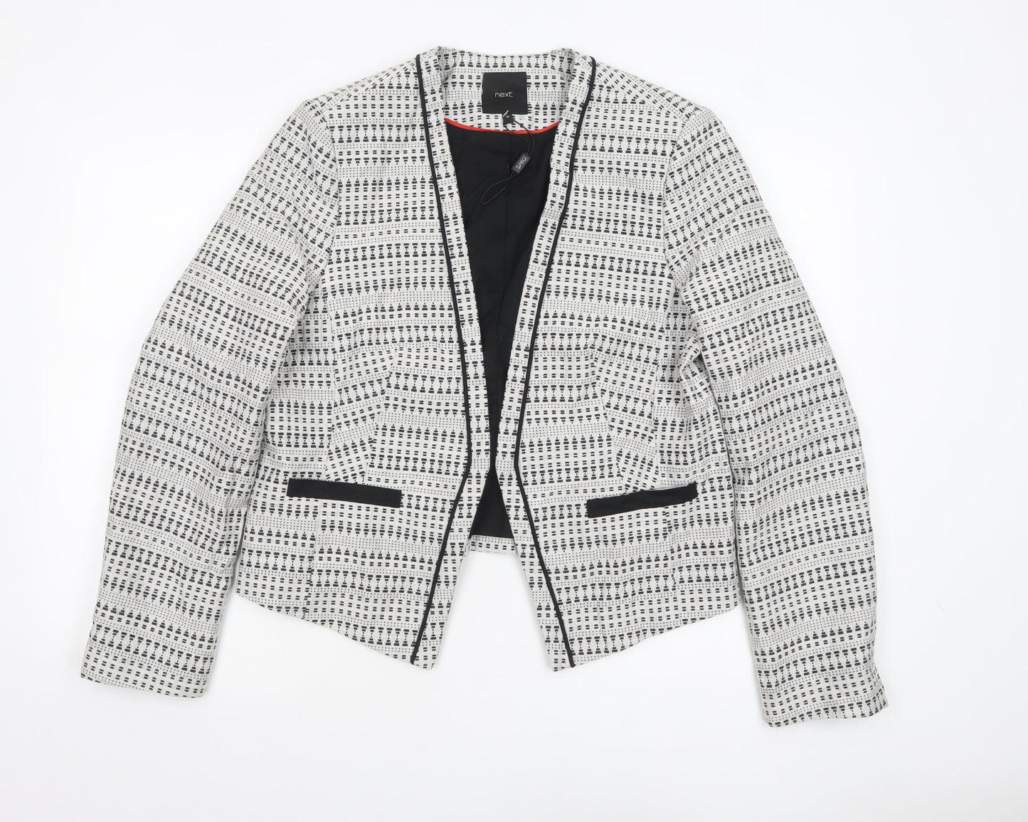 Next Women White Geometric Blazer Size 18 Regular Fit Lined