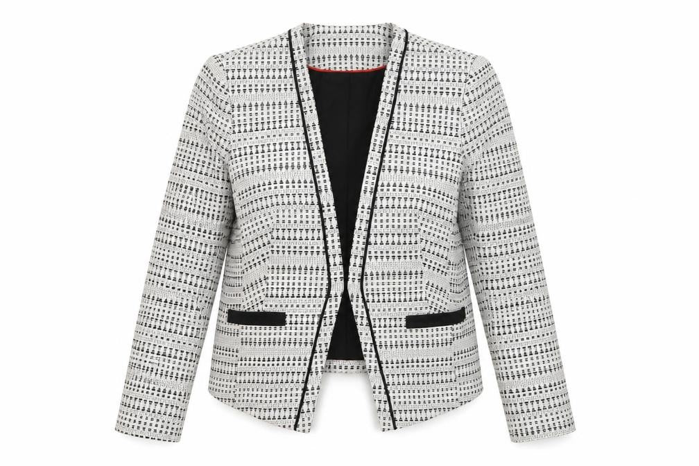 Next Women White Geometric Blazer Size 18 Regular Fit Lined