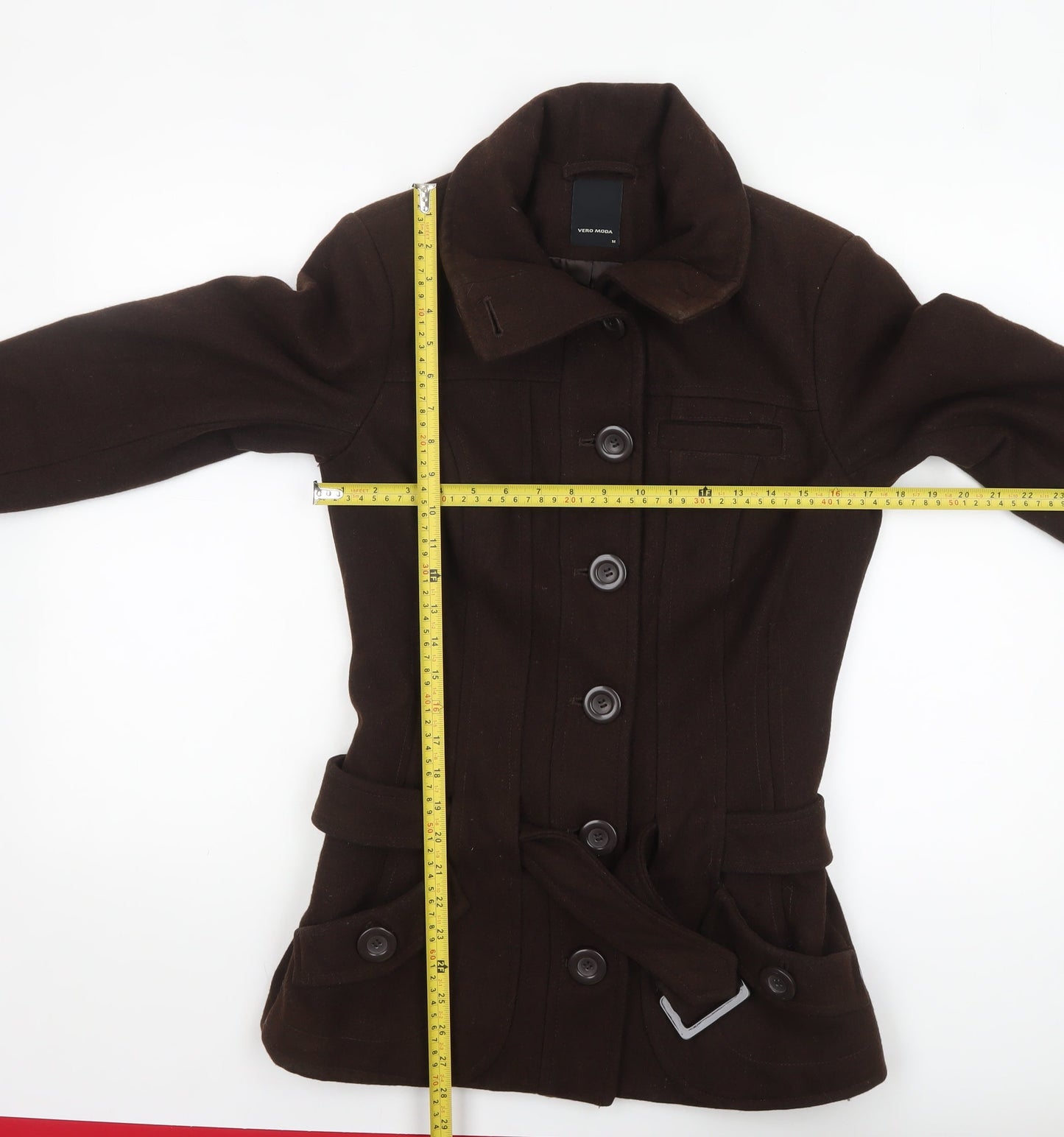 Vero Moda Women's Brown Wool Blend Mid-Length Coat M