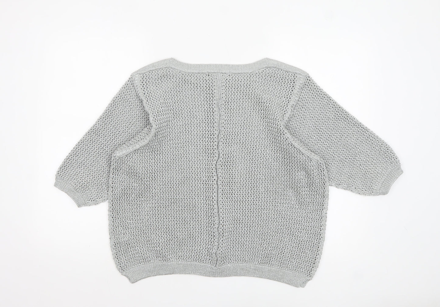 Marks and Spencer Women Silver Open-Knit 3/4 Sleeve Pullover Jumper Size 20