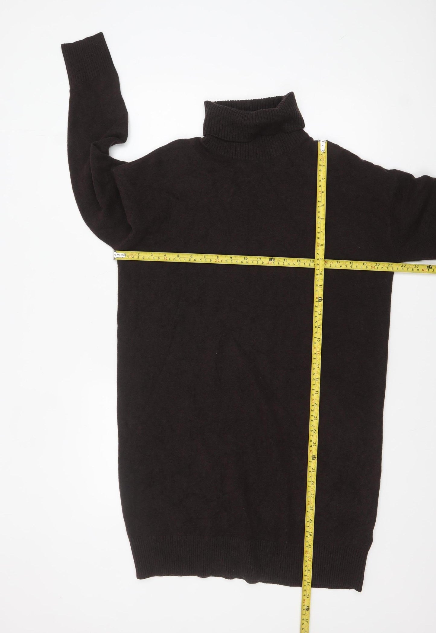 Marks and Spencer Women Brown Roll Neck Tunic Jumper Size M