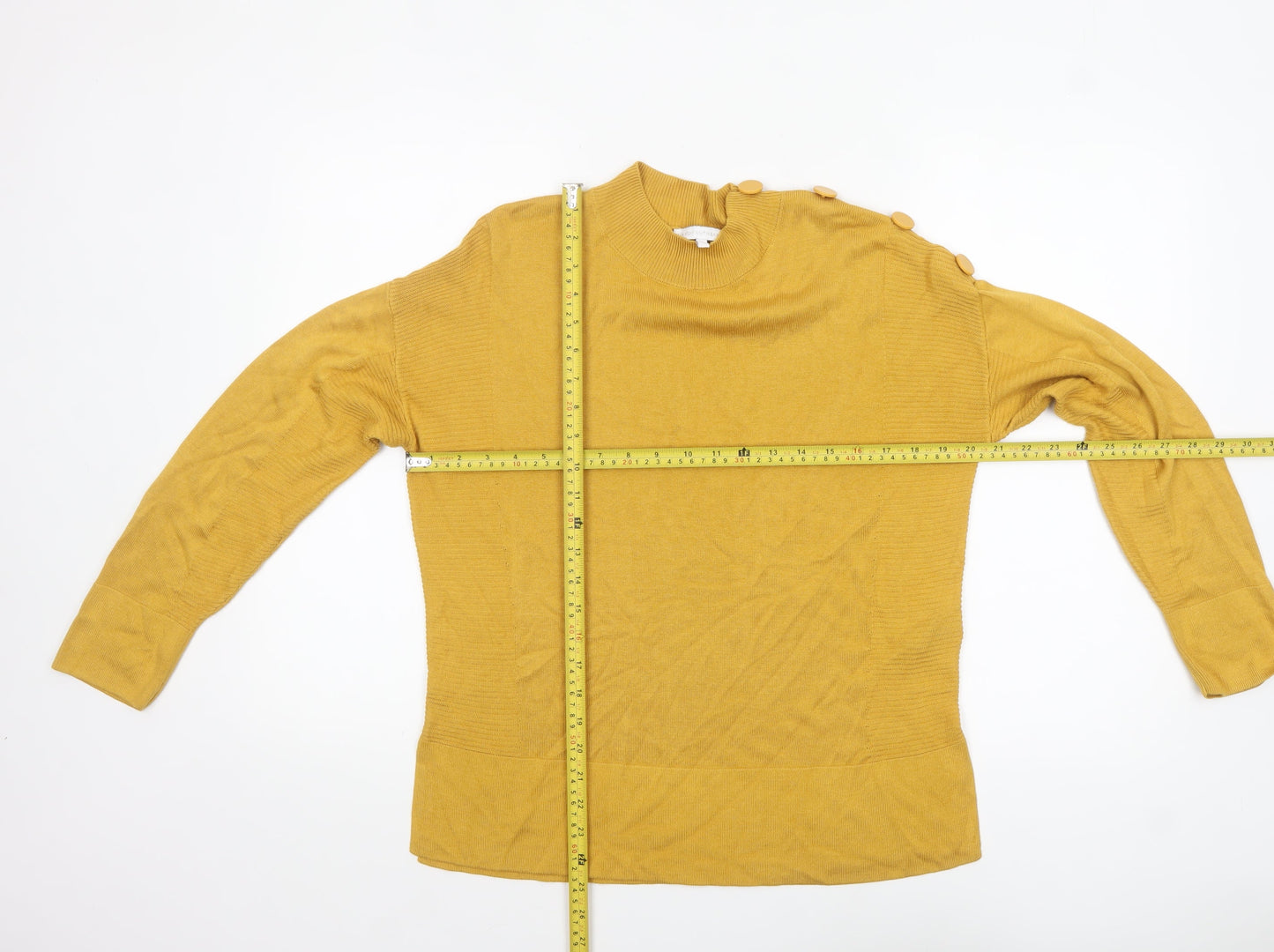Next Women’s Yellow Mock Neck Button Shoulder Jumper Size 14