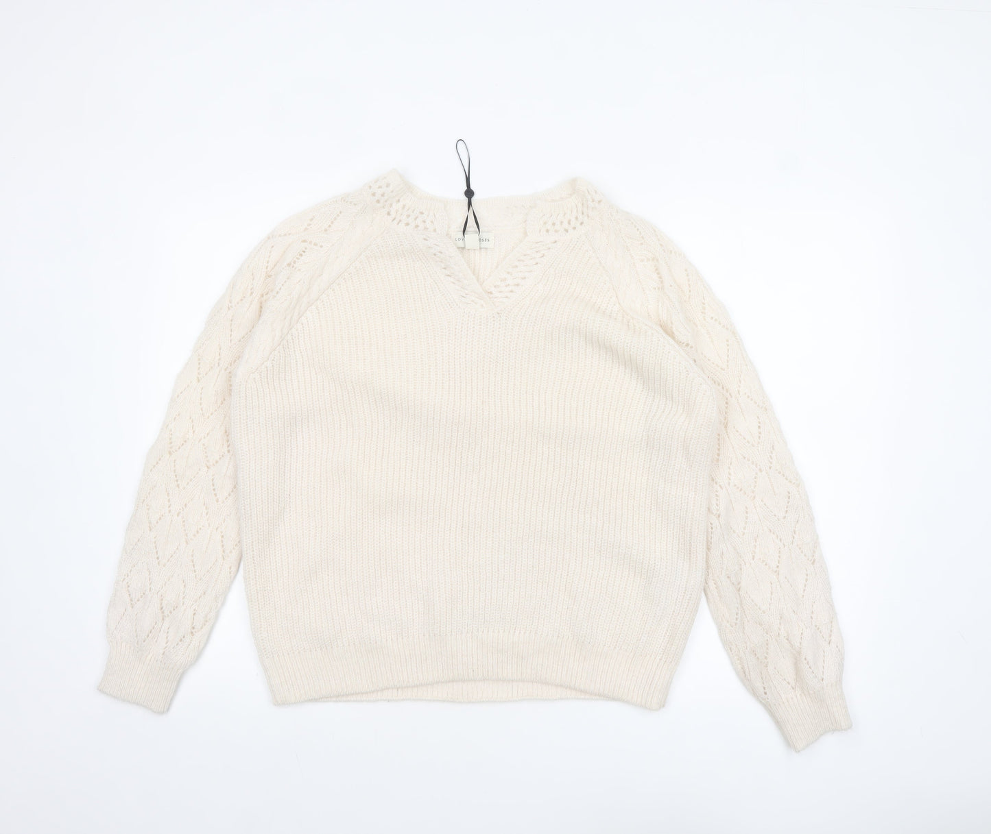 Love & Roses Women’s Ivory V-Neck Cable-Knit Jumper Size 16