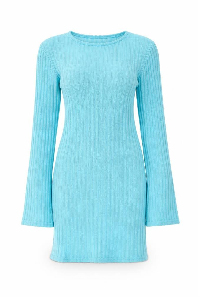 PRETTYLITTLETHING Women's Blue Ribbed Bodycon Knit Dress Size 8