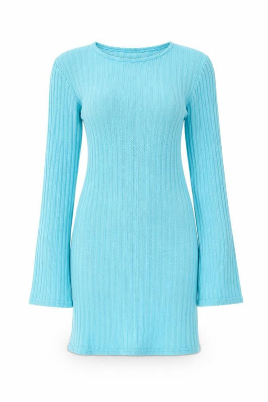 PRETTYLITTLETHING Women's Blue Ribbed Bodycon Knit Dress Size 8