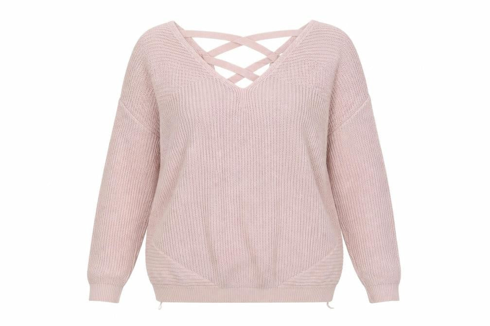 Next Womens Pink Acrylic V-Neck Lace Up Chunky Knit Jumper Size 10