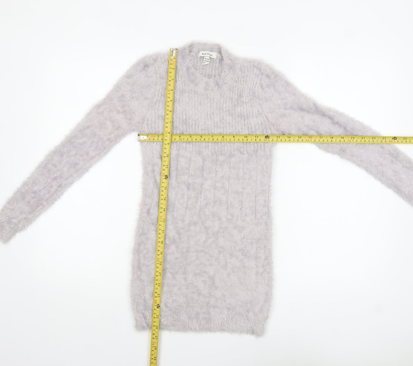 Wild Flower Women’s Grey Fuzzy Knit Long Sleeve Pullover Jumper S