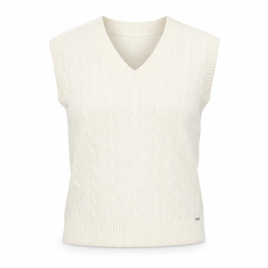 Hollister Women Ivory Cable-Knit Cotton Sleeveless V-Neck Vest S