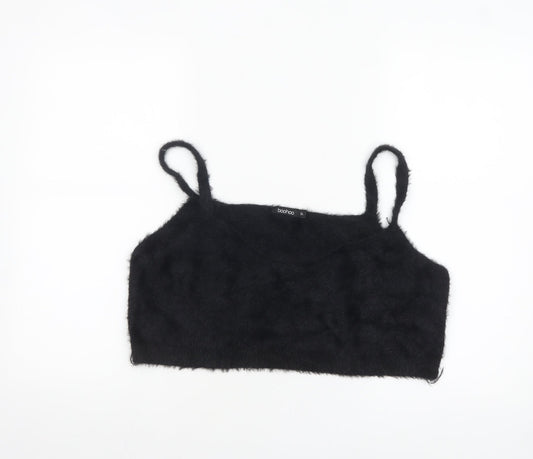 Boohoo Women Black Fuzzy Knit Camisole Tank Top XL