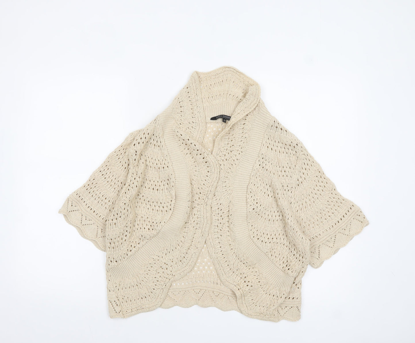 Anya Madsen Women Beige Open-Knit Short Sleeve Shrug Size 22