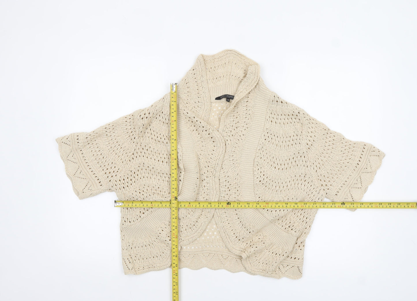 Anya Madsen Women Beige Open-Knit Short Sleeve Shrug Size 22