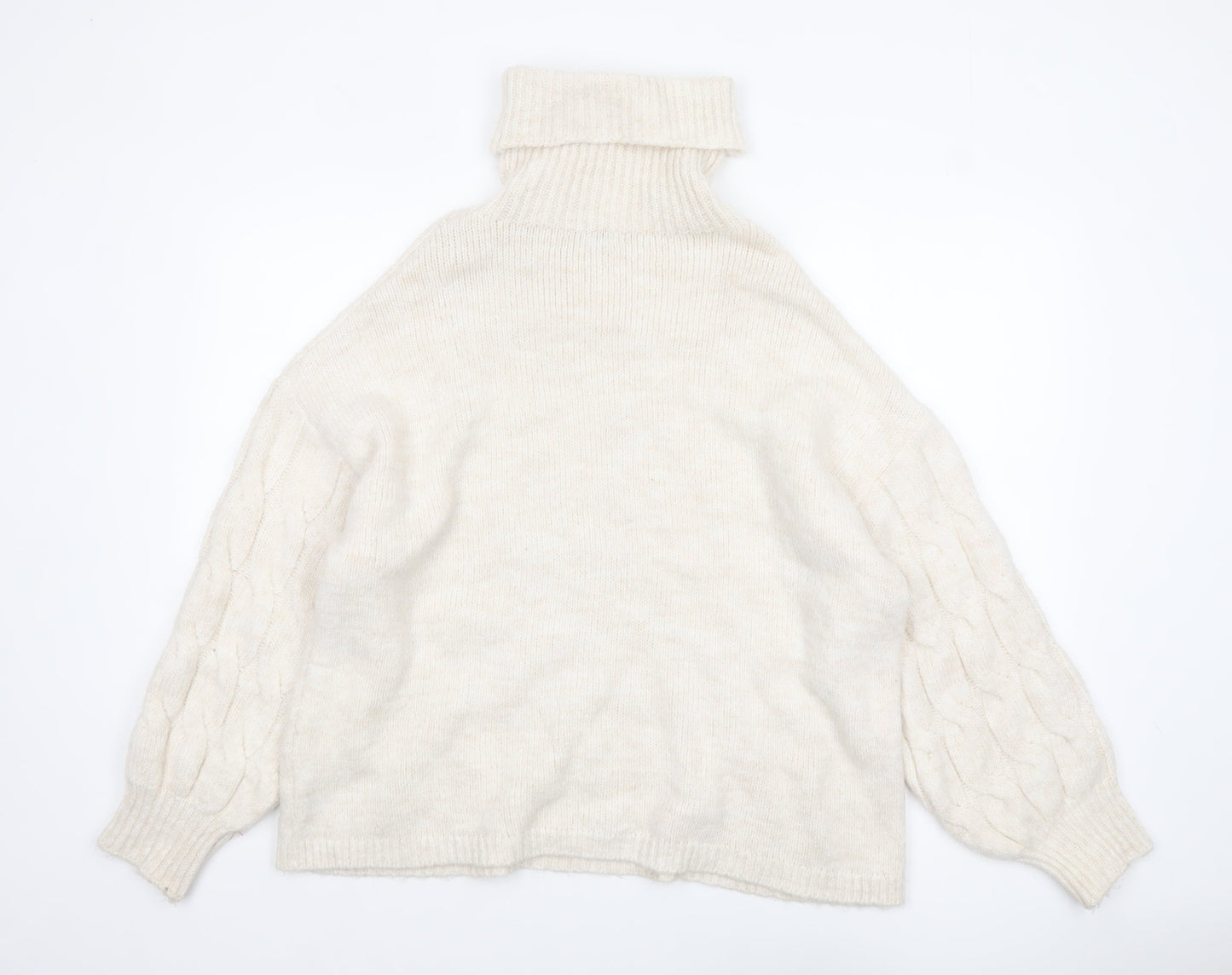 Stradivarius Women Ivory Cable-Knit Roll Neck Jumper Size 12