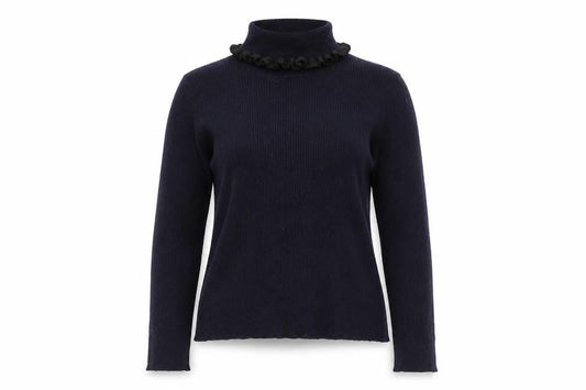 Claudie Pierlot Women Blue Wool Roll Neck Ruffle Jumper Size 12