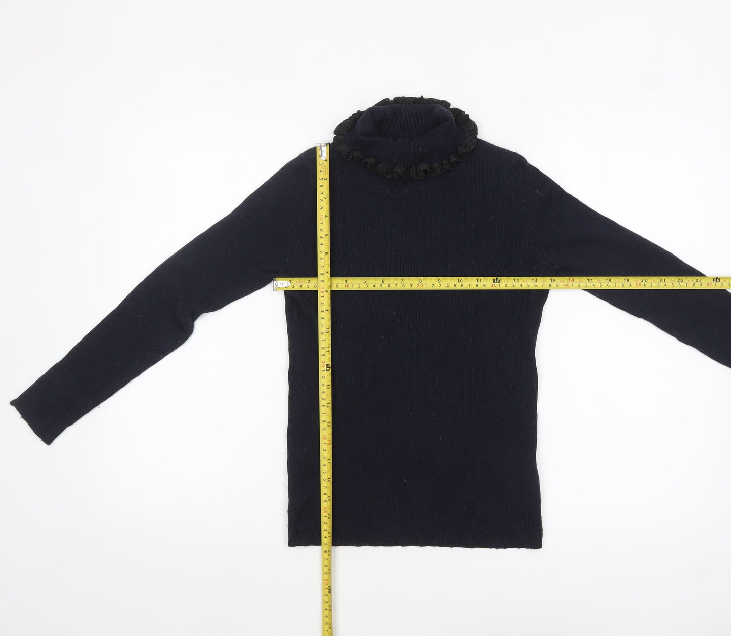 Claudie Pierlot Women Blue Wool Roll Neck Ruffle Jumper Size 12
