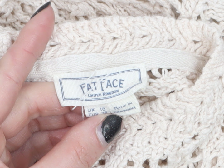 Fat Face Women’s Beige Open-Knit 3/4 Sleeve Cotton Jumper UK 10